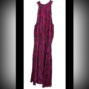 White House Black Market Maxi Dress Women’s 12 Pink Floral Burnout Smocked Fairy